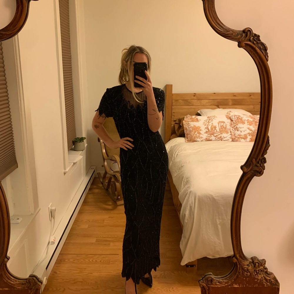 Vintage Stenay beaded black gown
